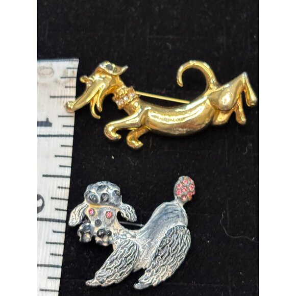 Vintage Gold & Silver-Tone Dachshund & Poodle Dog Brooch Pins With Rhinestone Ac - Picture 5 of 8